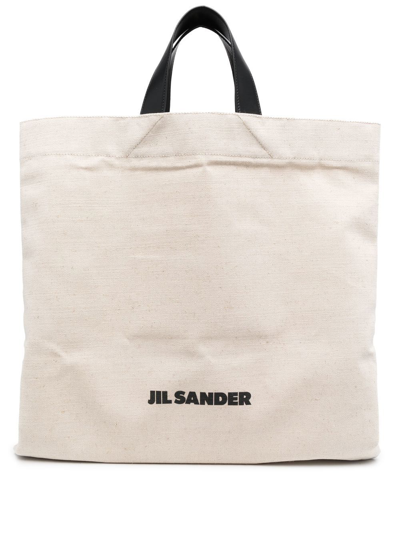 Shop Jil Sander Logo-print Linen Tote Bag In Nude