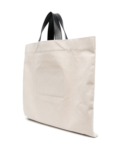 Shop Jil Sander Logo-print Linen Tote Bag In Nude