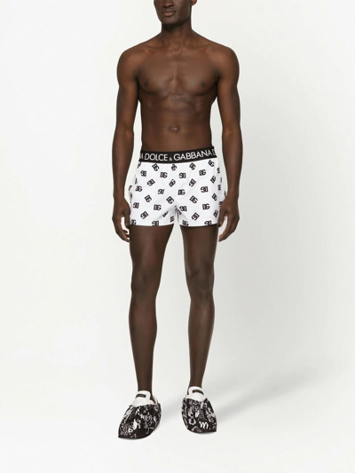 Shop Dolce & Gabbana Dg Logo-print Swimming Shorts In Weiss