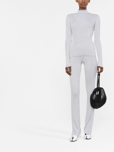 Shop Dion Lee Ribbed-knit Slip-on Trousers In Grau