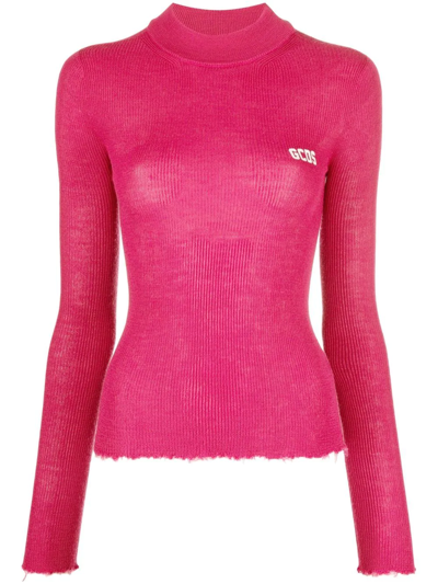 Shop Gcds Logo-print Ribbed-knit Jumper In Rosa