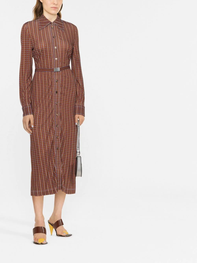 Tory Burch Dotted Windowpane Knit Button-down Dress In Braun