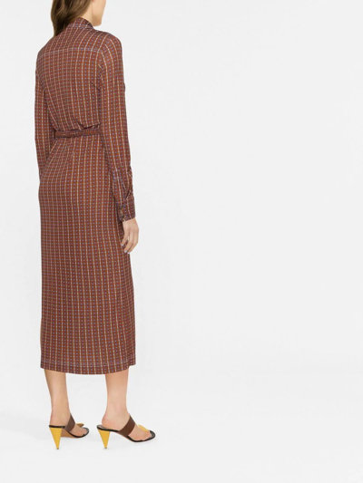 Tory Burch Dotted Windowpane Knit Button-down Dress In Braun