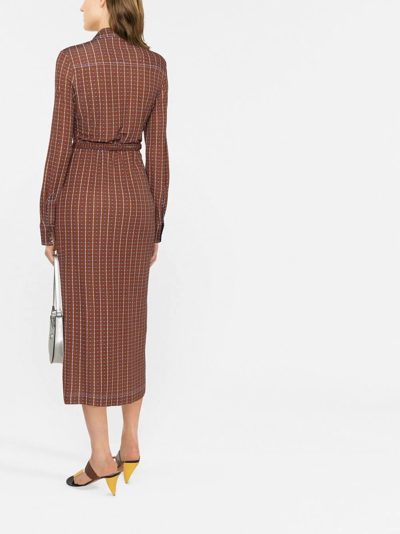 Tory Burch Dotted Windowpane Knit Button-down Dress In Braun