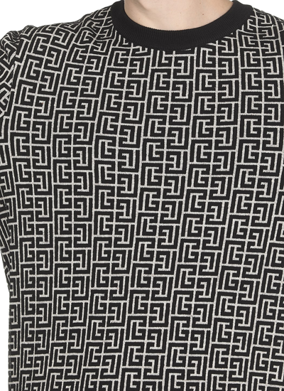 Shop Balmain Sweater With Monogram In Ivoire / Noir