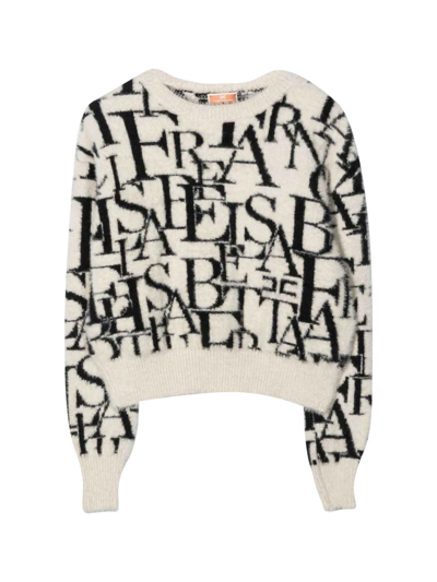 Shop Elisabetta Franchi La Mia Bambina Girl Sweater With Monogram In Avorio