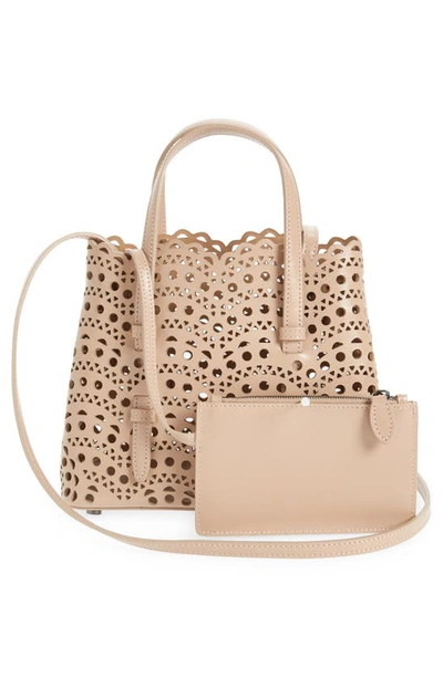 Shop Alaïa Mina 20 Perforated Leather Tote In 124 - Sable