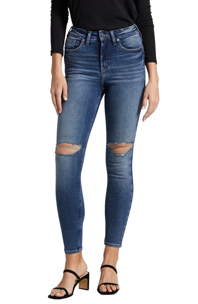 Shop Silver Jeans Co. Infinite Fit Ripped High Waist Skinny Jeans In Indigo