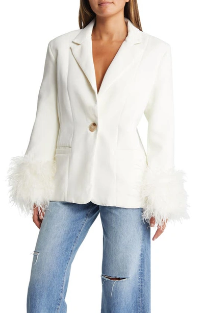 House Of Cb Feather Trim Oversize Crepe Blazer In Ivory