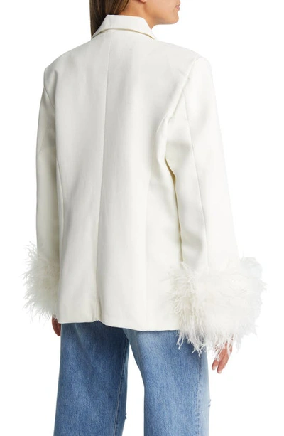 House Of Cb Feather Trim Oversize Crepe Blazer In Ivory
