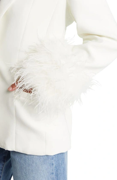 House Of Cb Feather Trim Oversize Crepe Blazer In Ivory
