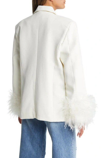 Shop House Of Cb Iman Feather Trim Oversize Crepe Blazer In Ivory