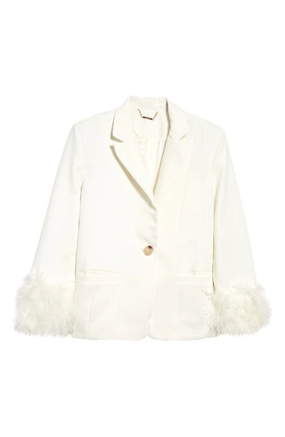 House Of Cb Feather Trim Oversize Crepe Blazer In Ivory