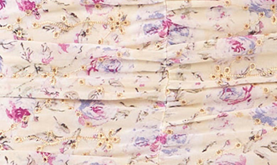 Endless Rose Eyelet Floral Ruched Minidress In Ivory Multi
