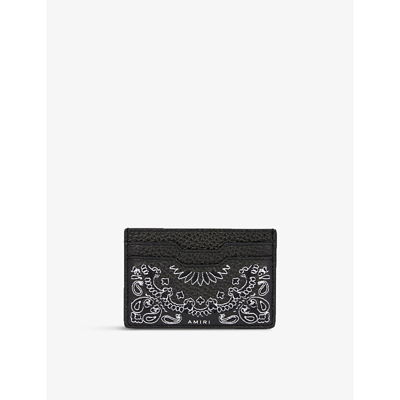 Shop Amiri Bandana-print Leather Card Holder In Black