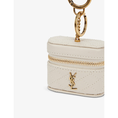 Shop Saint Laurent Gaby Leather Airpods Case In Crema Soft