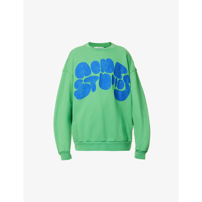 Shop Acne Studios Bubble Logo-embroidered Oversized-fit Cotton-jersey Sweatshirt In Electric Green