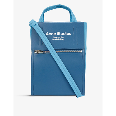 Shop Acne Studios Baker Small Leather And Nylon Tote Bag In Powder Blue/blue
