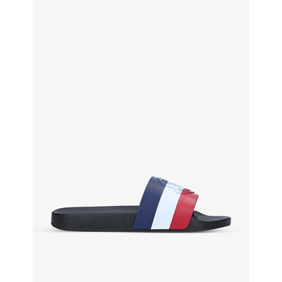 Shop Moncler Women's Black Basile Striped Rubber Sliders