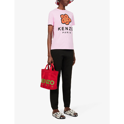 Shop Kenzo Womens Black Flower-print Cotton Jogging Bottoms