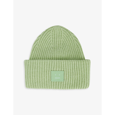 Shop Acne Studios Pansy Face-patch Stretch-wool Beanie In Pale Green Melange