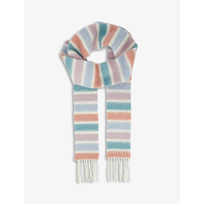 Shop Acne Studios Vesuvio Striped Wool-blend Scarf In Aqua Blue/pink