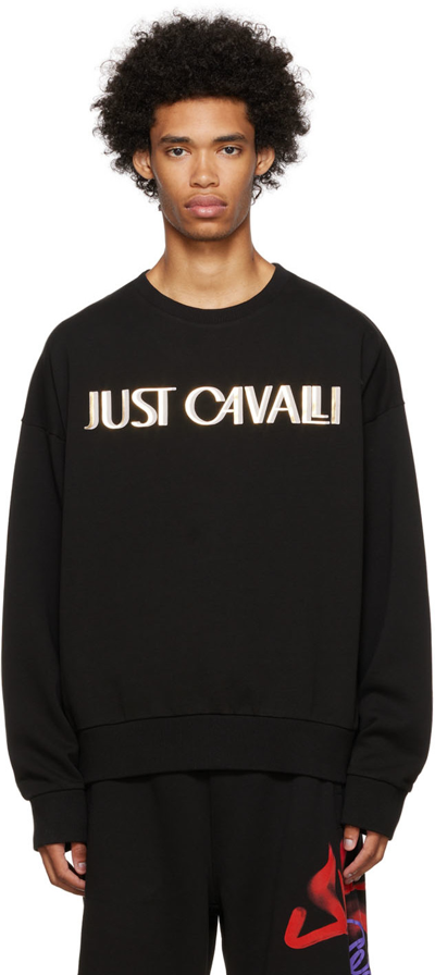 Shop Just Cavalli Black Graphic Sweatshirt In 900 Black