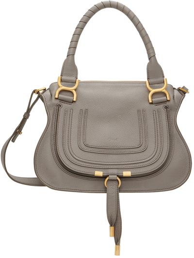 Shop Chloé Gray Marcie Shoulder Bag In 053 Cashmere Grey