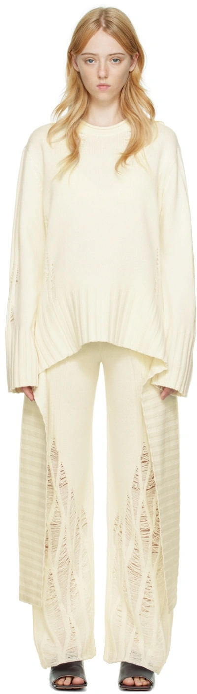 Shop Dion Lee White Distressed Cashmere Sweater In Parchment