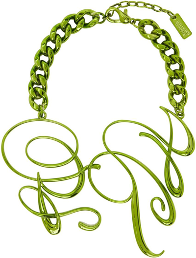 Shop Jean Paul Gaultier Green 'the Jpg' Calligraphy Necklace In 44 Lime