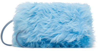 Shop Dries Van Noten Blue Shearling Shoulder Bag In 505 Sky