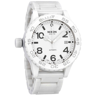 Shop Nixon Ceramic 42-20 Lefty Automatic White Dial Men's Watch A1481126
