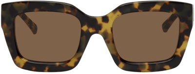 Shop Attico Tortoiseshell Linda Farrow Edition Selma Sunglasses In T-shell/yellow Gold/