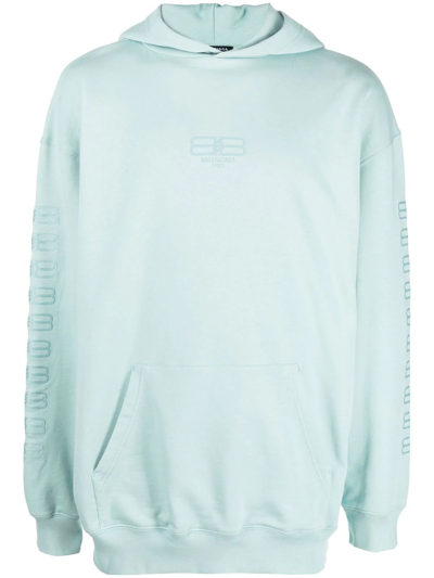 Shop Balenciaga Embroidered-logo Cotton Hoodie In Blue