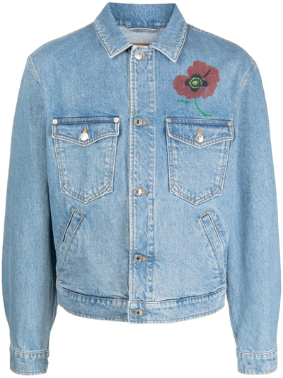 Shop Kenzo Floral-print Trucker Jacket In Blue