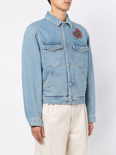 Shop Kenzo Floral-print Trucker Jacket In Blue