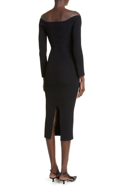 Shop Khaite Pia Ribbed Off The Shoulder Long Sleeve Sweater Dress In Black