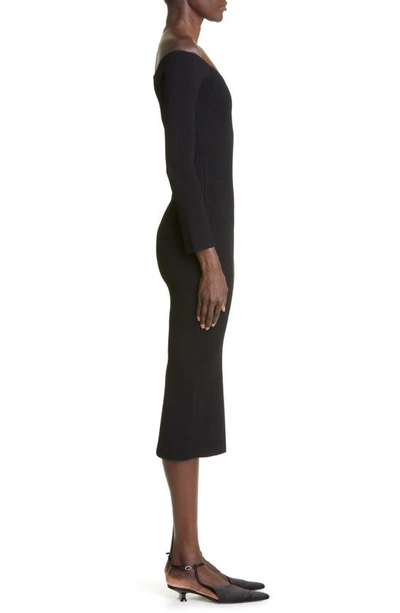 Shop Khaite Pia Ribbed Off The Shoulder Long Sleeve Sweater Dress In Black