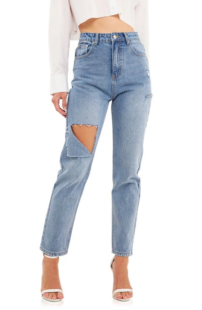 Grey Lab Ripped High Waist Slim Straight Leg Jeans In Denim