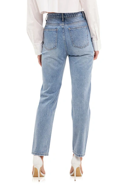 Grey Lab Ripped High Waist Slim Straight Leg Jeans In Denim