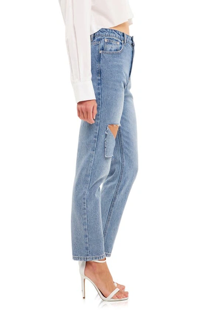 Grey Lab Ripped High Waist Slim Straight Leg Jeans In Denim