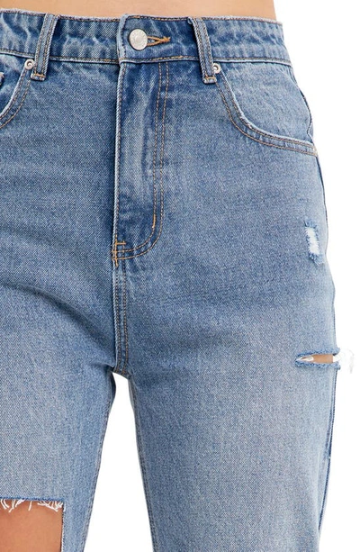 Grey Lab Ripped High Waist Slim Straight Leg Jeans In Denim