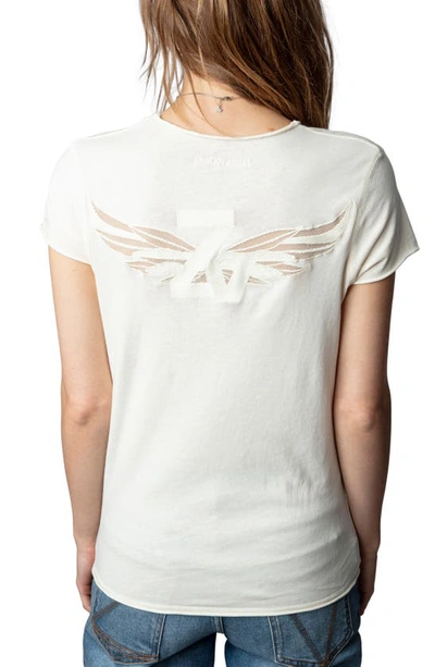 Zadig & Voltaire Story Wings Fishnet Cotton T-shirt In Sugar