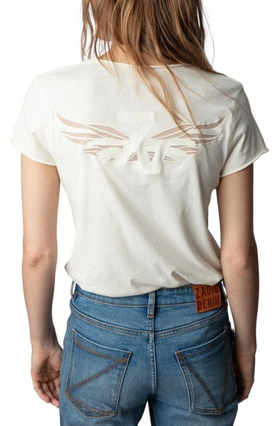 Zadig & Voltaire Story Wings Fishnet Cotton T-shirt In Sugar