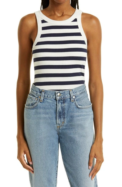 Shop Mother The Chin Ups Stripe Tank In Navy/ Natural Stripe