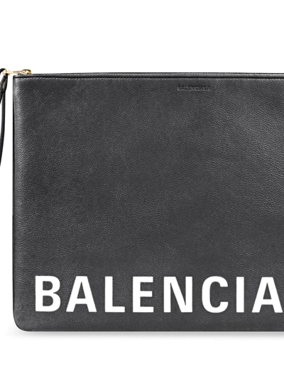 Shop Balenciaga Logo-print Leather Pouch In Black