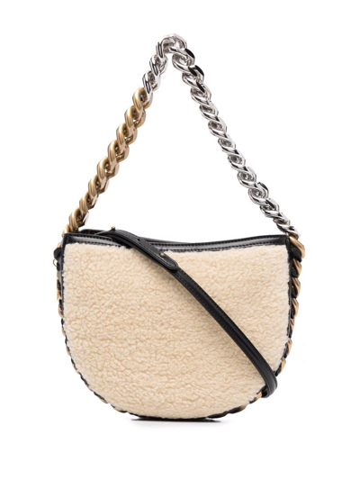 Shop Stella Mccartney Small Frayme Faux-shearling Bag In White
