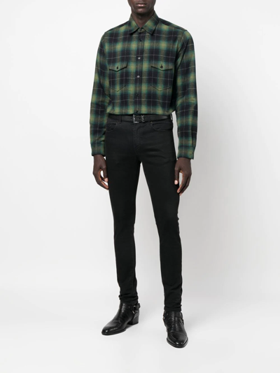 Saint Laurent Check-print Long-sleeve Shirt In Green