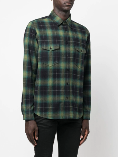 Saint Laurent Check-print Long-sleeve Shirt In Green
