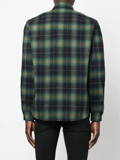Shop Saint Laurent Check-print Long-sleeve Shirt In Green